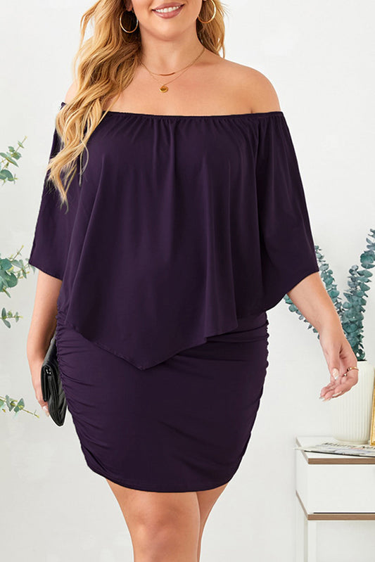 Plus size  Dressing Layered Fiery Red Mini Poncho Dress