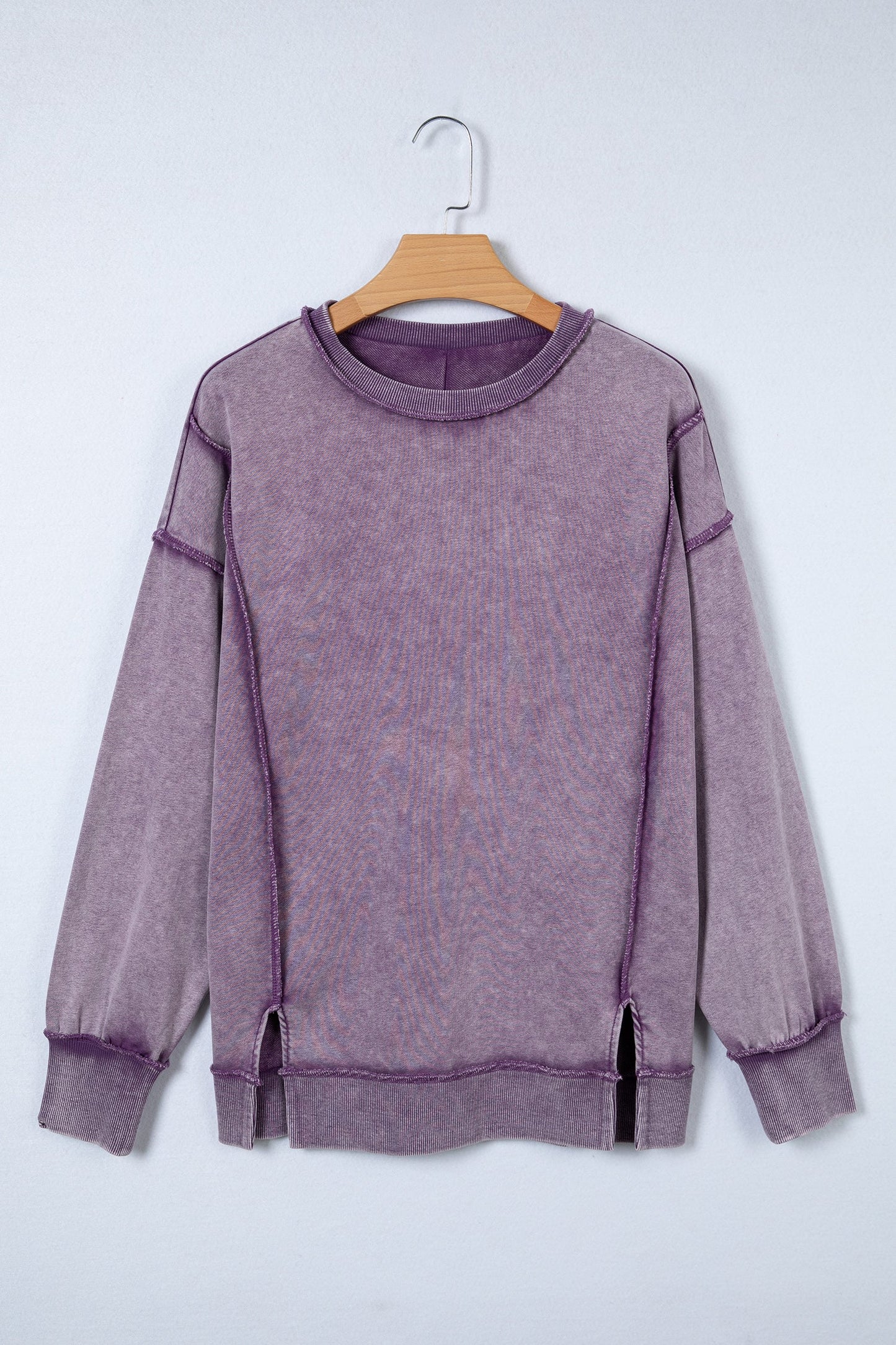Valerian Mineral Wash Exposed Seam Side Slit Sweatshirt