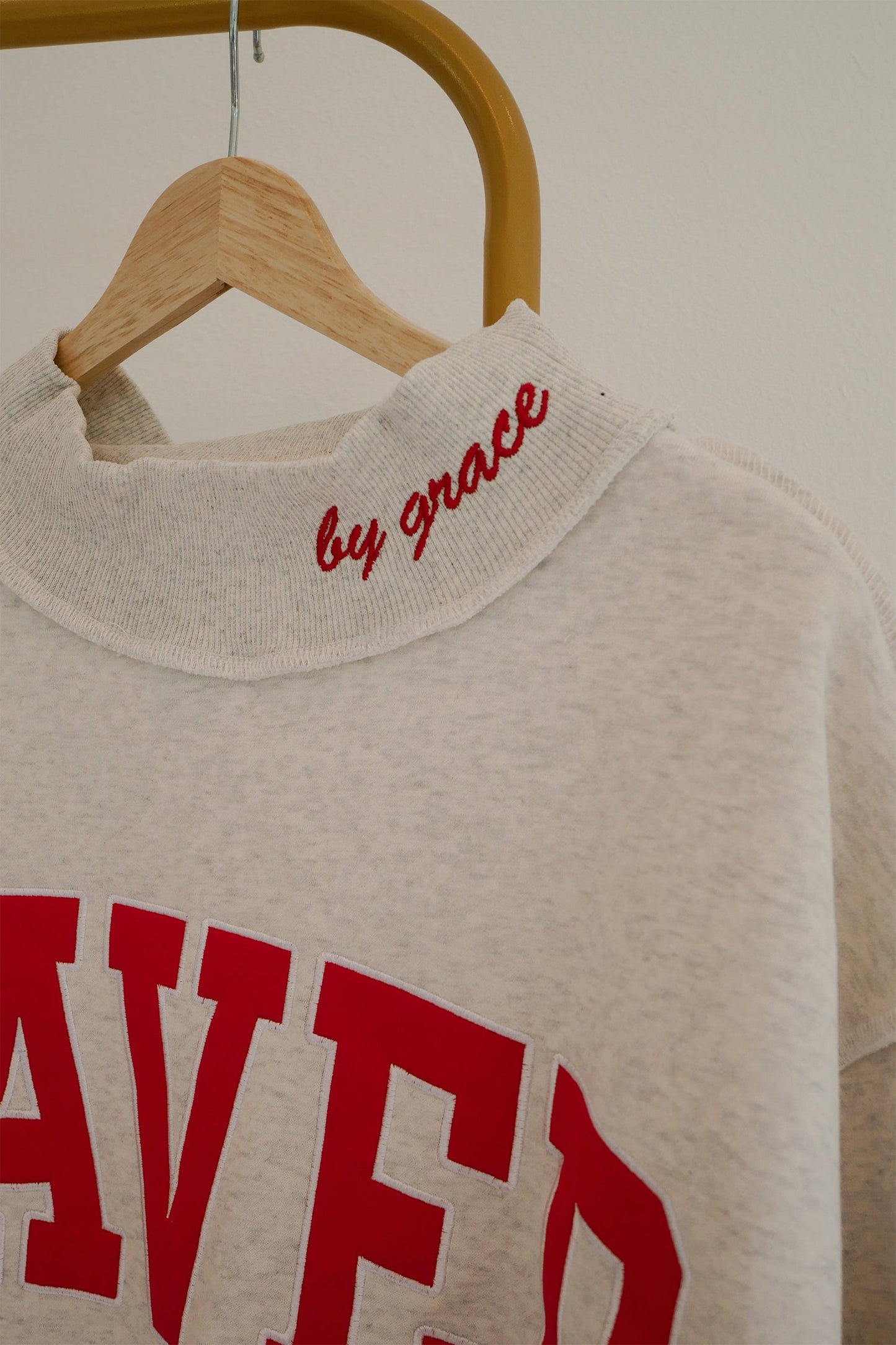Pink Saved By Grace Embroidered Detail Letter Graphic High Neck Sweatshirt