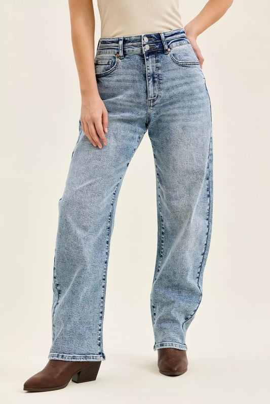 Judy Blue Full Size High Waist Marlow Arc Leg Jeans with Double Waistband Plus Size