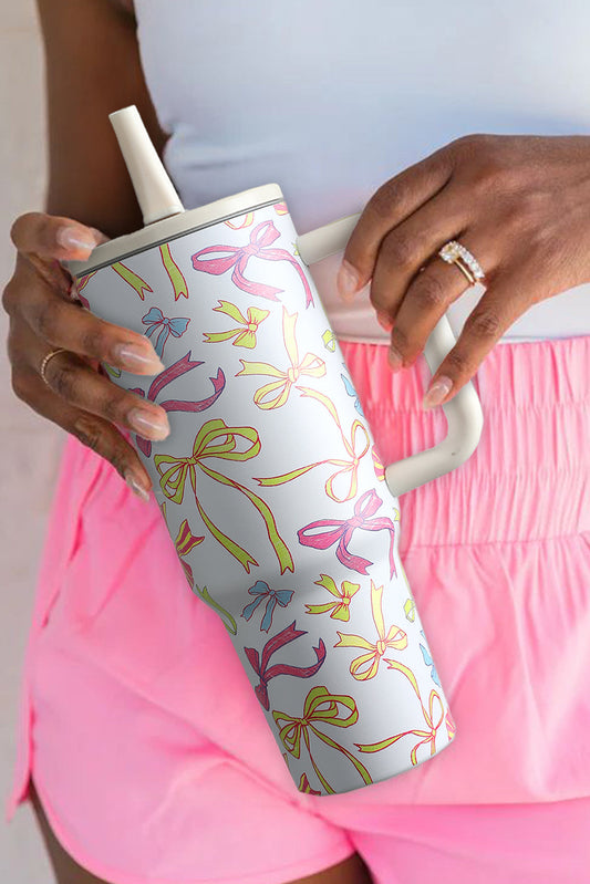 White Bow Print Stainless Steel Tumbler Cup