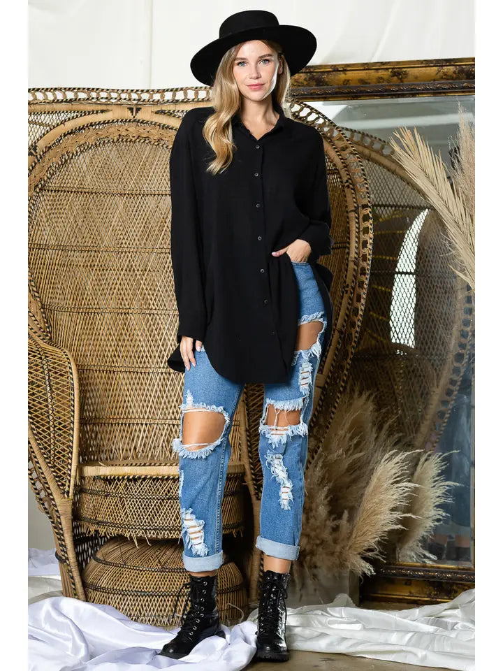 ST0105 PK3 Washed Oversized Button Up Shirts | Burzip Inc #ST0105-PK3