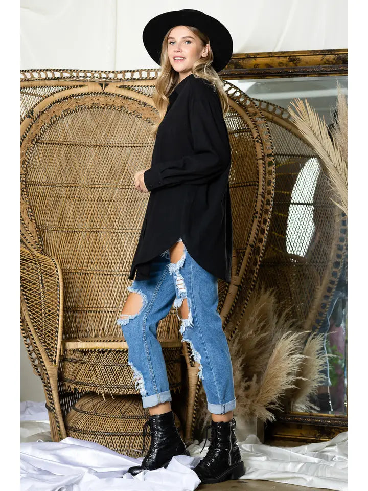 ST0105-1PC-WASHED OVERSIZED BUTTON UP SHIRTS-$25 (DISPLAY SAMPLE)