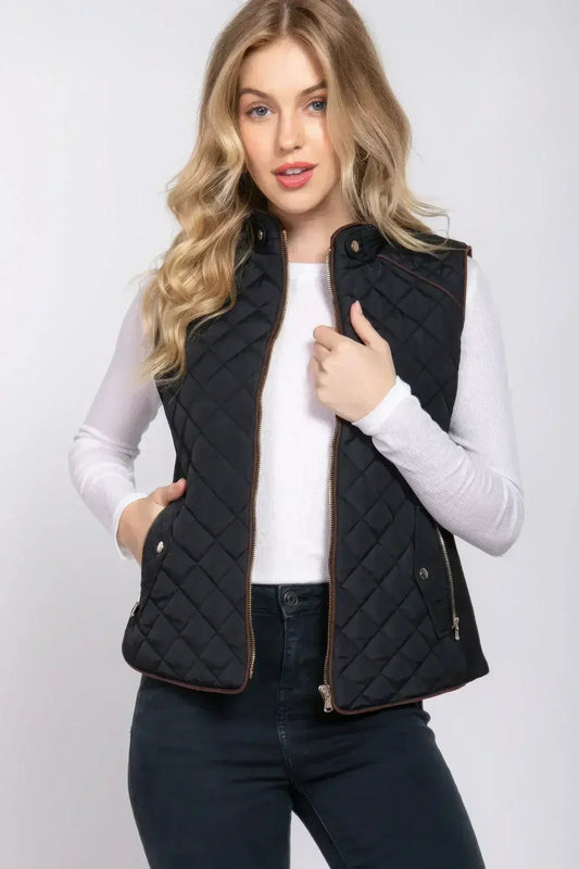 Quilted Suede Piping Vest - Pale Taupe | Femstylo