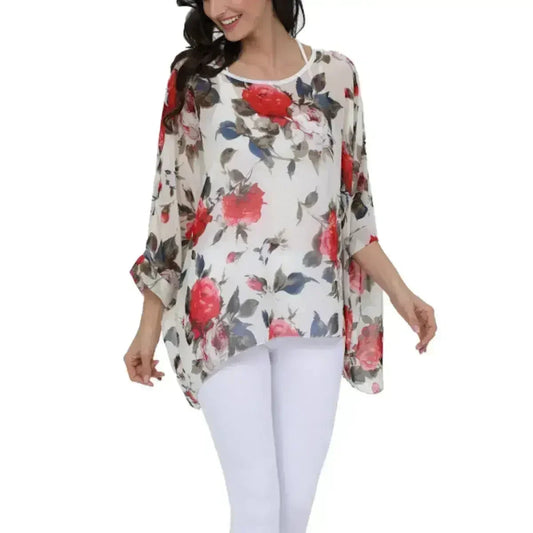 Rose Floral Chiffon Top - Boho Summer Loose Blouse | Femstylo