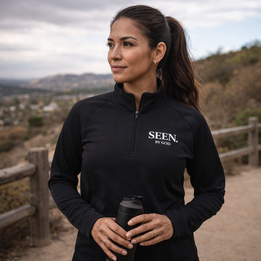 Seen. By God. Women’s Quarter-Zip Pullover — Lightweight Christian Activewear Faith Layer