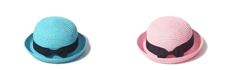 Hats For Women Summer Sun Protection Straw Hat Female Round Top Curled Brim Parent Child Student Sunshade Travel