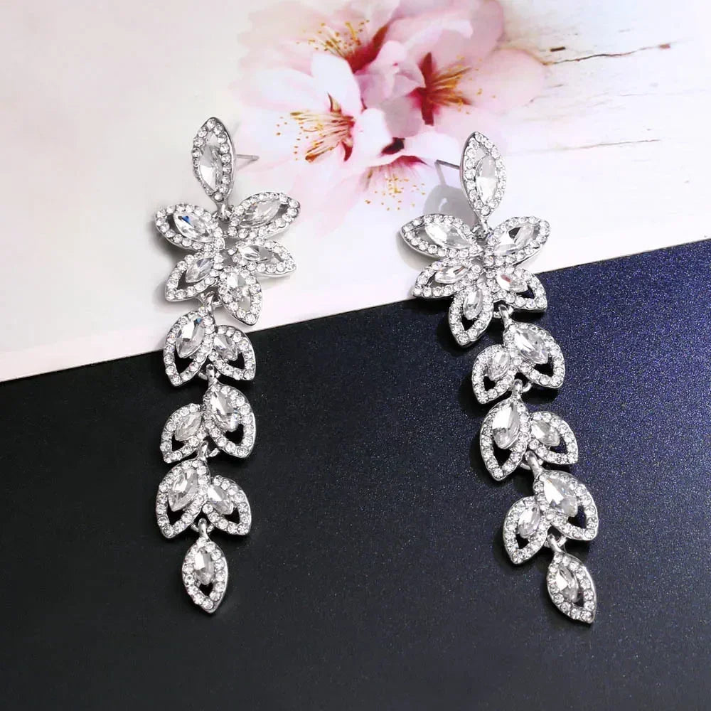 TREAZY Fashion Crystal Wedding Drop Earrings for Women Silver Color Bridal Dangle Earrings Brides Gifts Birthday Party Jewelry