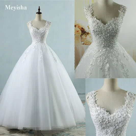 Pearl Ball Gown Wedding Dress - Spaghetti Straps Customizable | Femstylo