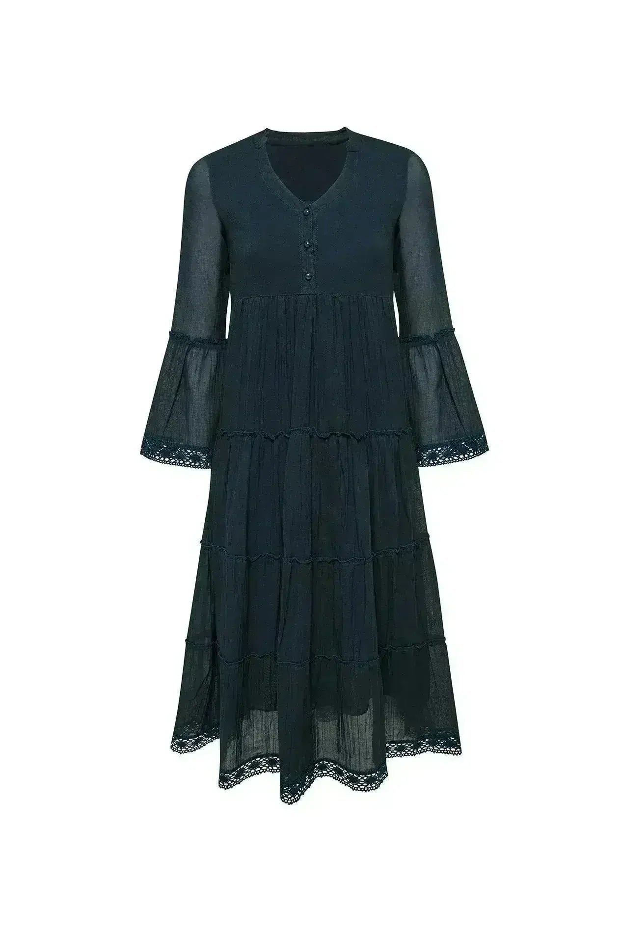 MIKA Cotton Maxi Dress - Petrol | Boho Peasant Style | Femstylo