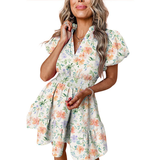 Pullover Dress Women Printed Waist-controlled Slimming