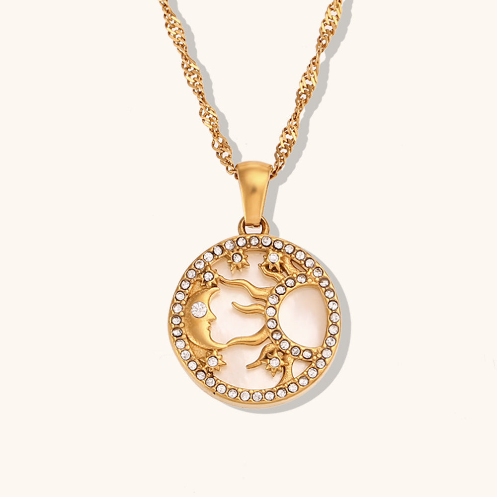 Personalized Simple Round Sun Moon XINGX Shell Coin Necklace