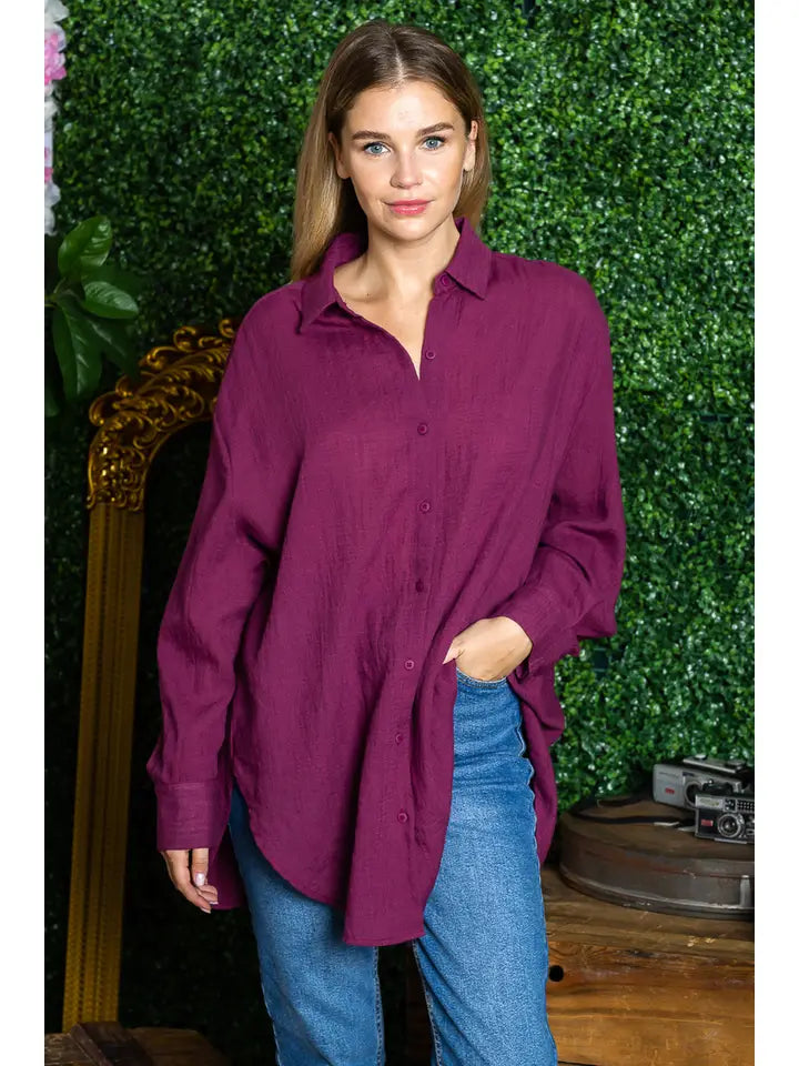 ST0105-1PC-WASHED OVERSIZED BUTTON UP SHIRTS-$25 (DISPLAY SAMPLE)