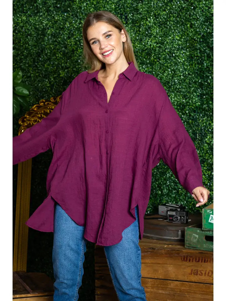 ST0105-1PC-WASHED OVERSIZED BUTTON UP SHIRTS-$25 (DISPLAY SAMPLE)