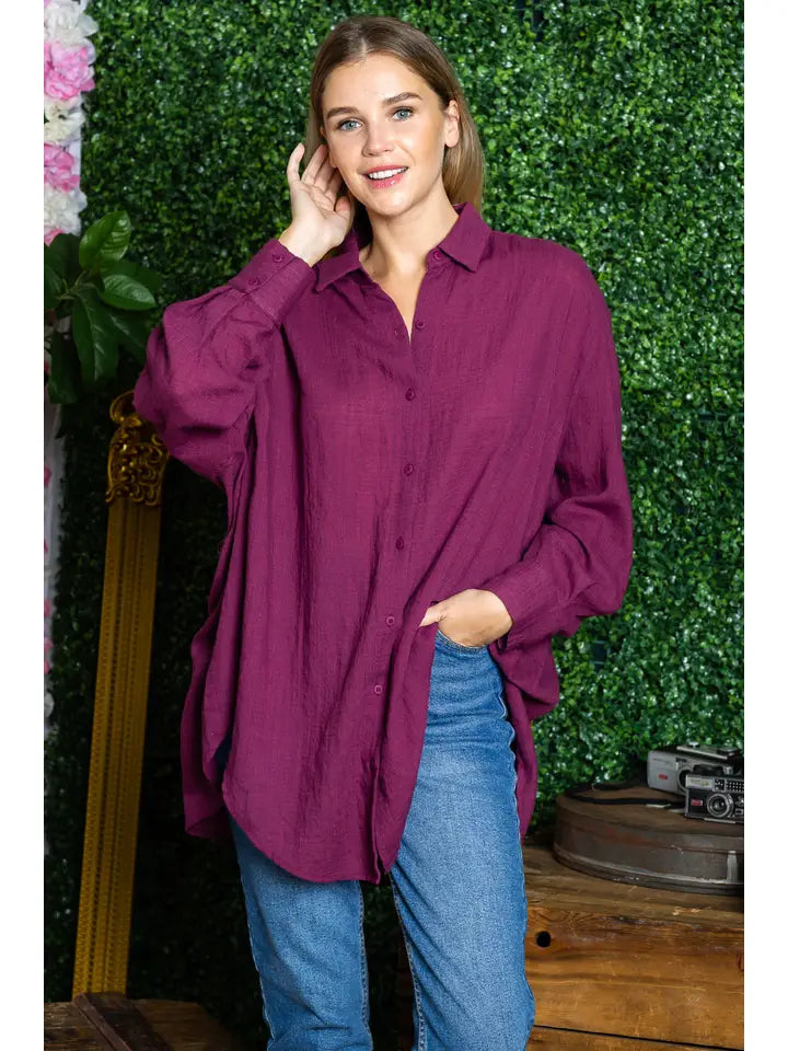ST0105-1PC-WASHED OVERSIZED BUTTON UP SHIRTS-$25 (DISPLAY SAMPLE)