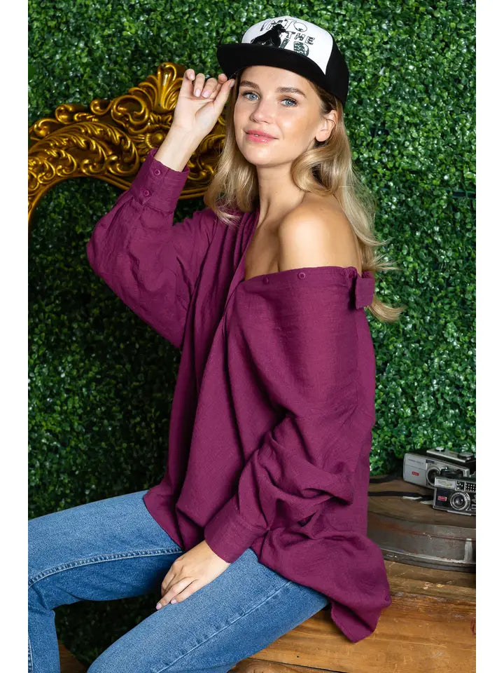 ST0105-1PC-WASHED OVERSIZED BUTTON UP SHIRTS-$25 (DISPLAY SAMPLE)
