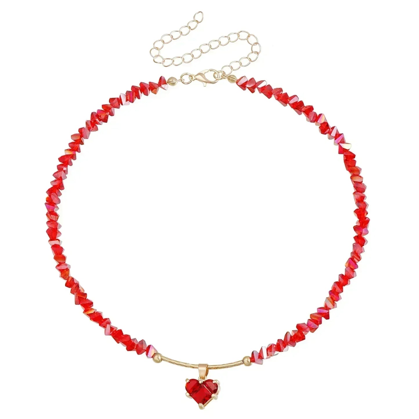 Fashion Heart Beaded Necklace for Women Boho Elegant Irregular Crystal Chain Y2K Choker Exquisite Party Gift Jewelry Accessories