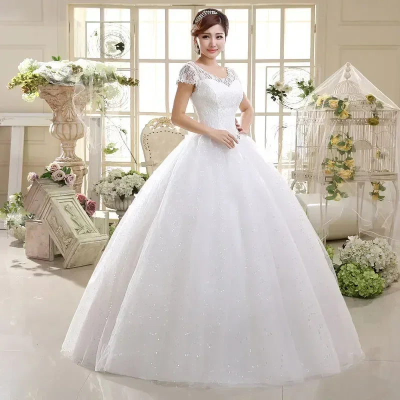 Plus size Vestidos De Novia Real Photo Red pure White Lace O-neck Sequins Wedding Dresses Cheap Princess Bride Gowns Frock HS587