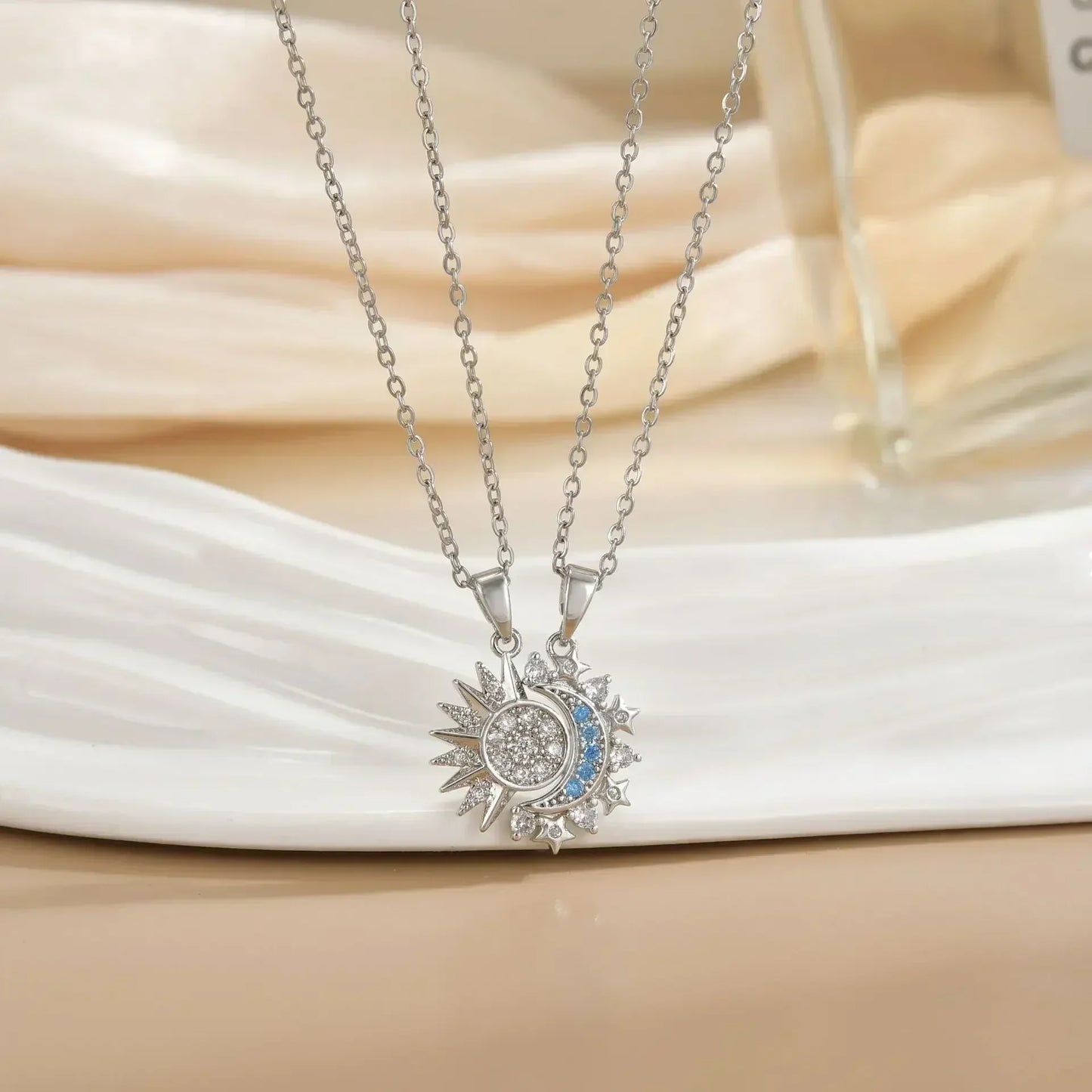 LATS New Stainless Steel Magnetic Sun Moon Couple Necklace Fashion Chain for Men and Women Good Friend Gifts Trend Jewelry