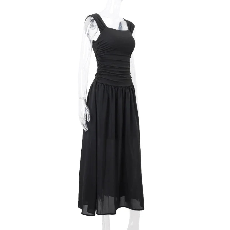 Ruched Bodycon Maxi Dress | Square Neck Slip Dress -femstylo