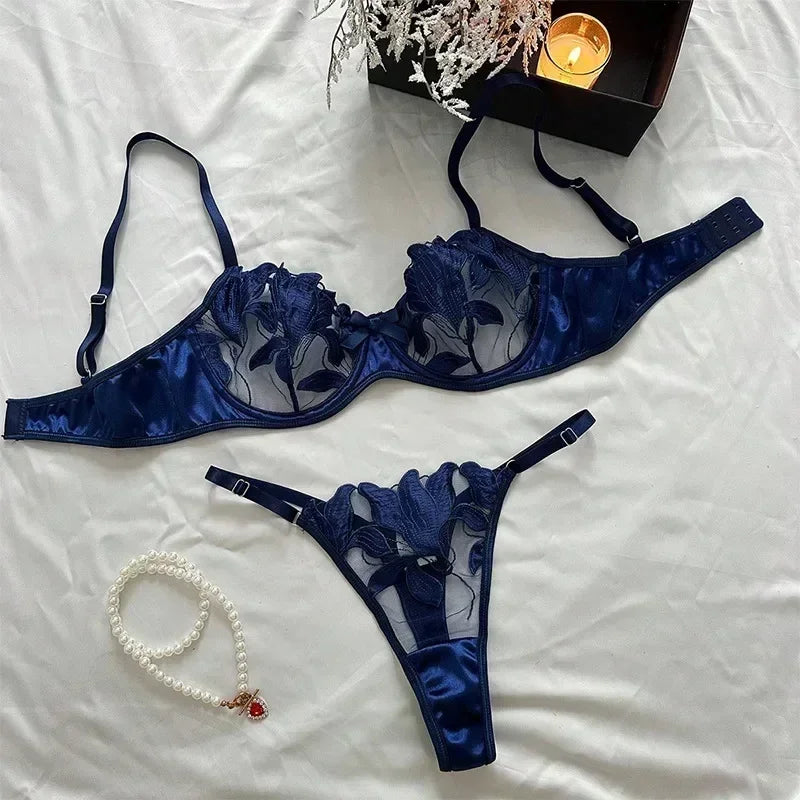 Tornova Sexy Lingerie Woman Lace Transparent Underwear Embroidery Brief Set Bra Kit Push Up Breves Sets Thin Erotic Bras New