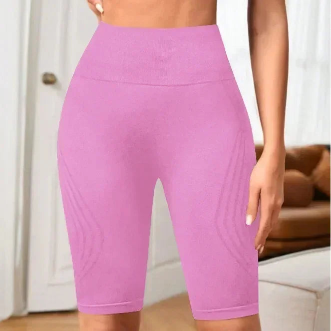 Women‘s Seamless Yoga Shorts High Waisted Striped Slim Shorts Sexy Butt Lifting Gym Trainning High Elastic Five Point Pants