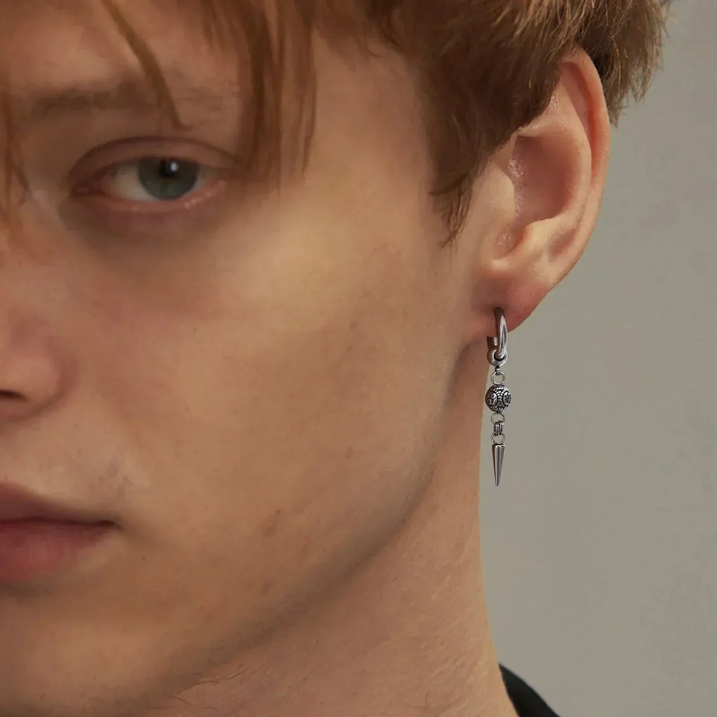 Punk Men's Huggies Earrings,Vintage Long Chain Stainless Steel Ear Drop,Stylish Cross Earring Gift