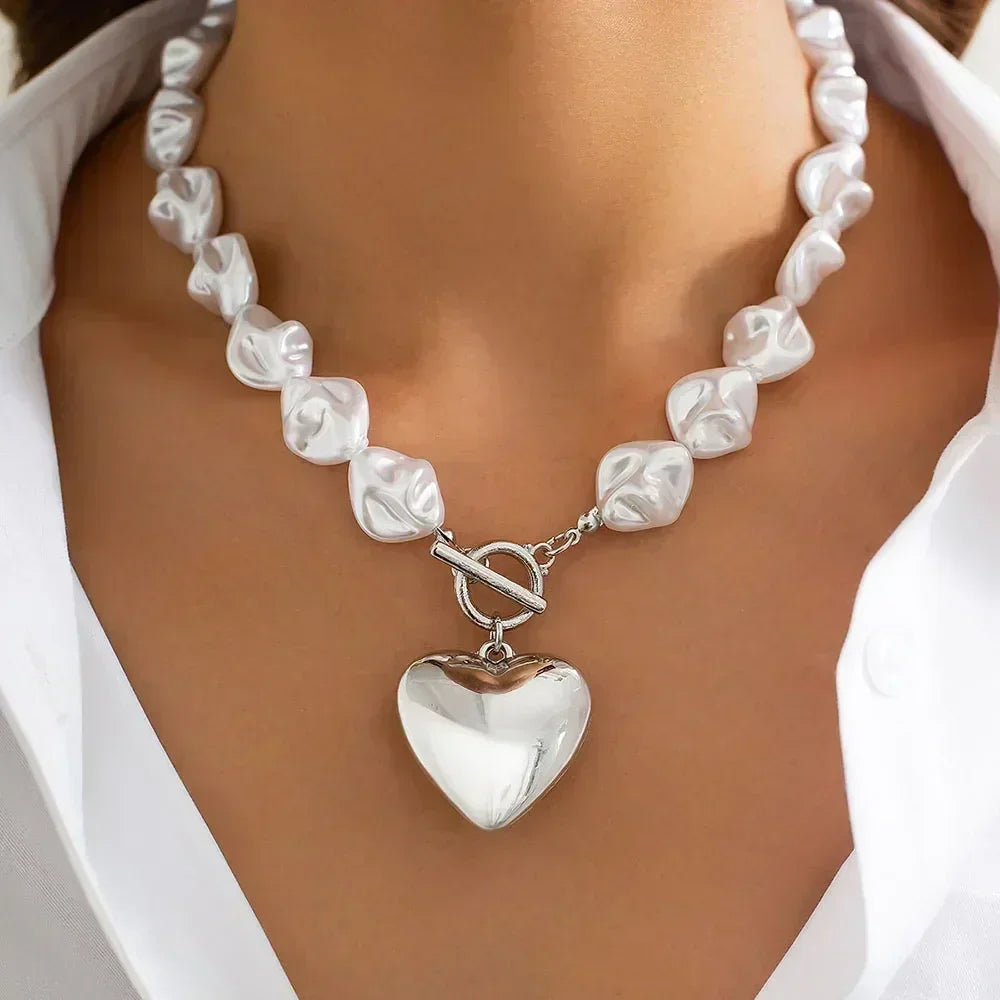 Elegant imitate Barlot Pearl Pendant Choker Necklace Natural Stone Chain For Girls Jewelry Trend Vacation Wedding Gifts X0294