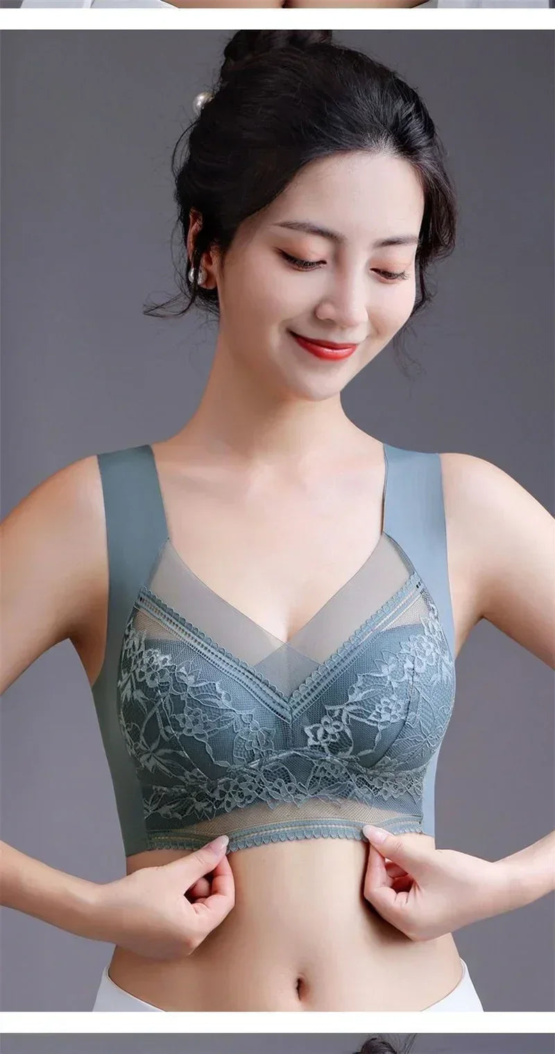 L-5XL Women Large Bra Push Up Ice Silk Seamless upper Bralette Lace Wireless Summer Bras Plus Size Top Lingerie Underwear 15019