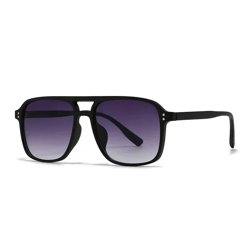 SO&EI Fashion Double Bridges Square Rivets Women Sunglasses Retro Men Gradient Shades UV400 Sun Glasses