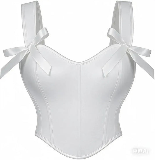 Elegant White Solid Satin Bow Strap Sexy Overbust Bridal Corset Crop Top XXL Victorian Gothic Wedding Bustier Lingerie For Women