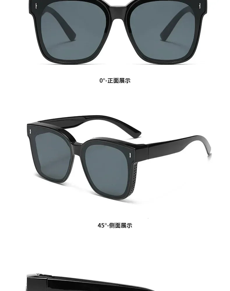 Fashion Square Polarized Sunglasses Cover Over Myopia Prescription Glasses Portable Men Women Vintage Fishing Driving Eyewear ﻿