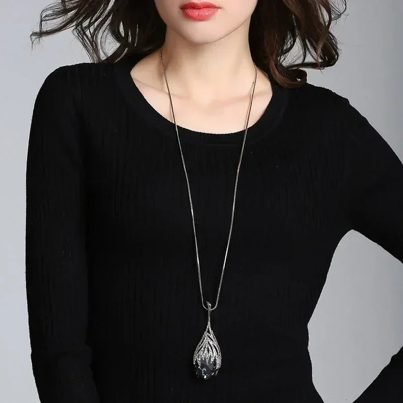 New Arrival Long Necklaces for Women 2024 Fashion Gray Crystal Choker Collier Femme Statement Necklaces & Pendants Accessories
