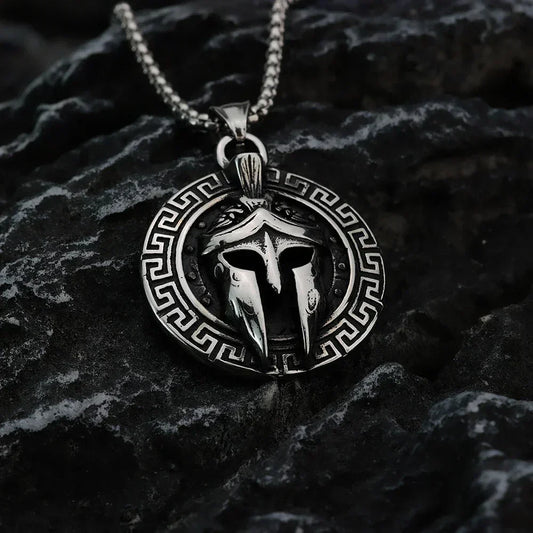 European and American Vintage Spartan Viking Mask Warrior Men's Titanium Steel Necklace Fashion Trend Helmet Handmade Pendant