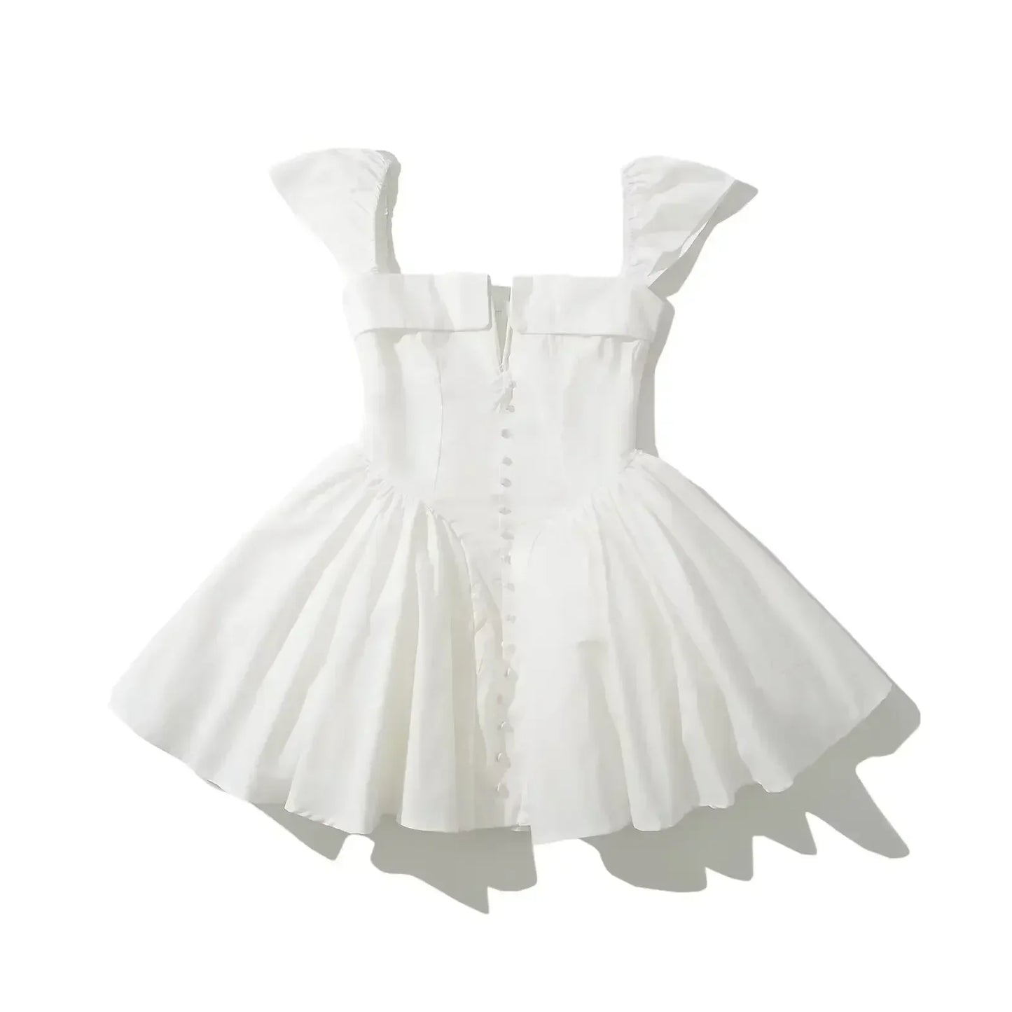 YENKYE Summer Women Sexy Fit And Flare White Mini Dresses Short Sleeve Low Waist Elegant Party Dress Ladies Bridesmaids Robe