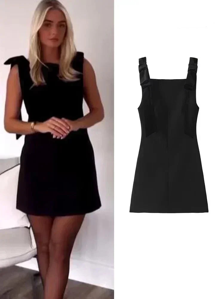 TFMLN Autumn New Women Dress 2024 Slim Chic Sleeveless Dress Bow Casual  Mini Frock Female Fashion Elegant Short Party Dress