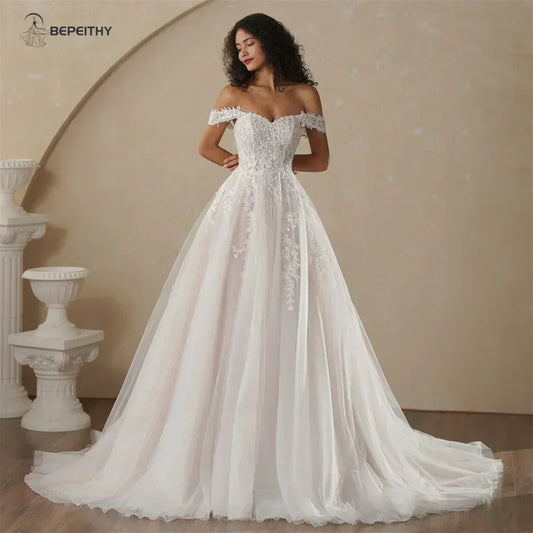 Boho Champagne Wedding Dress | Custom A-Line Bridal Gown -femstylo