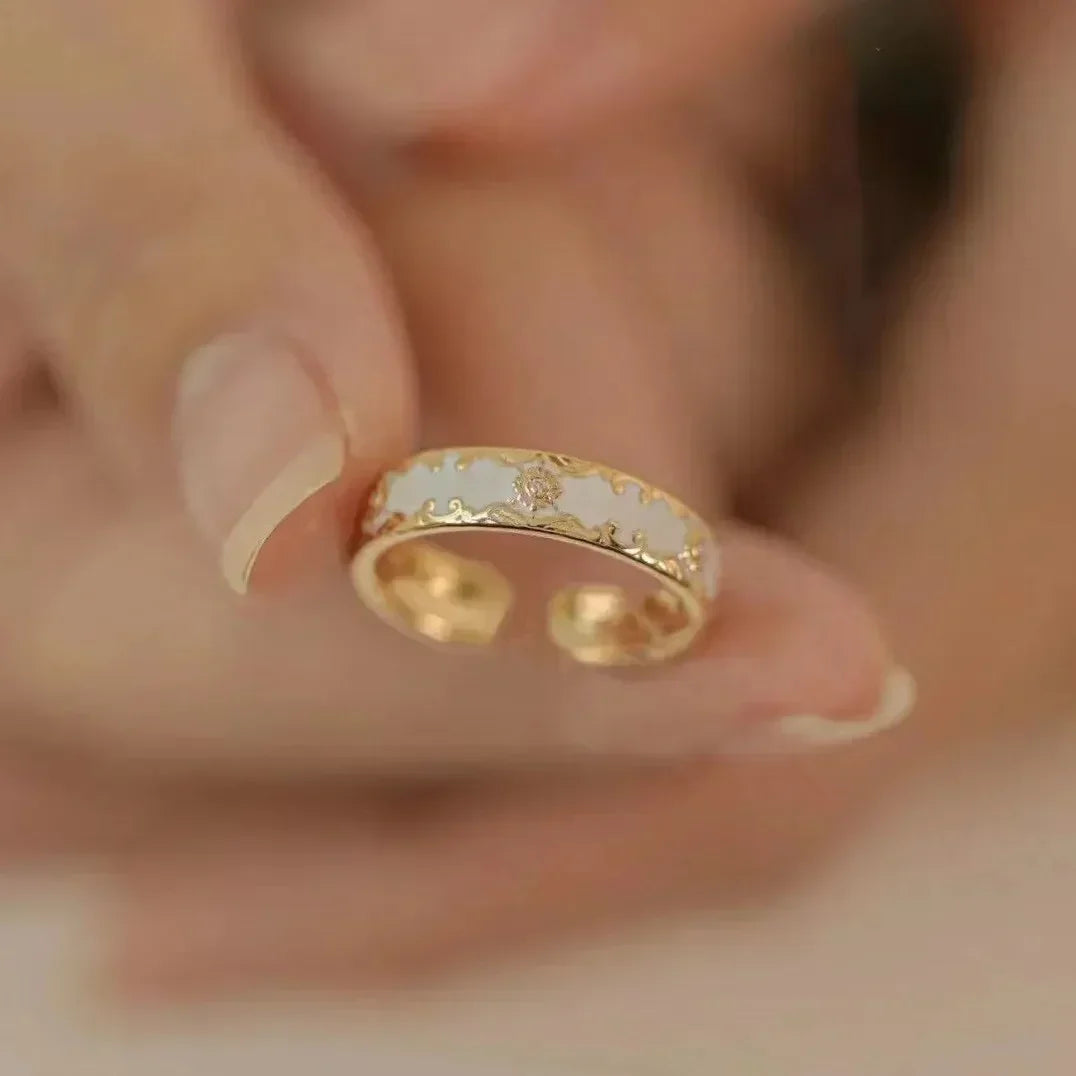 Vintage White Enamel Metal Irregular Shape Geometric Open Adjustable Ring for Women Girl Jewelry Birthday Gifts Anillo Hombre