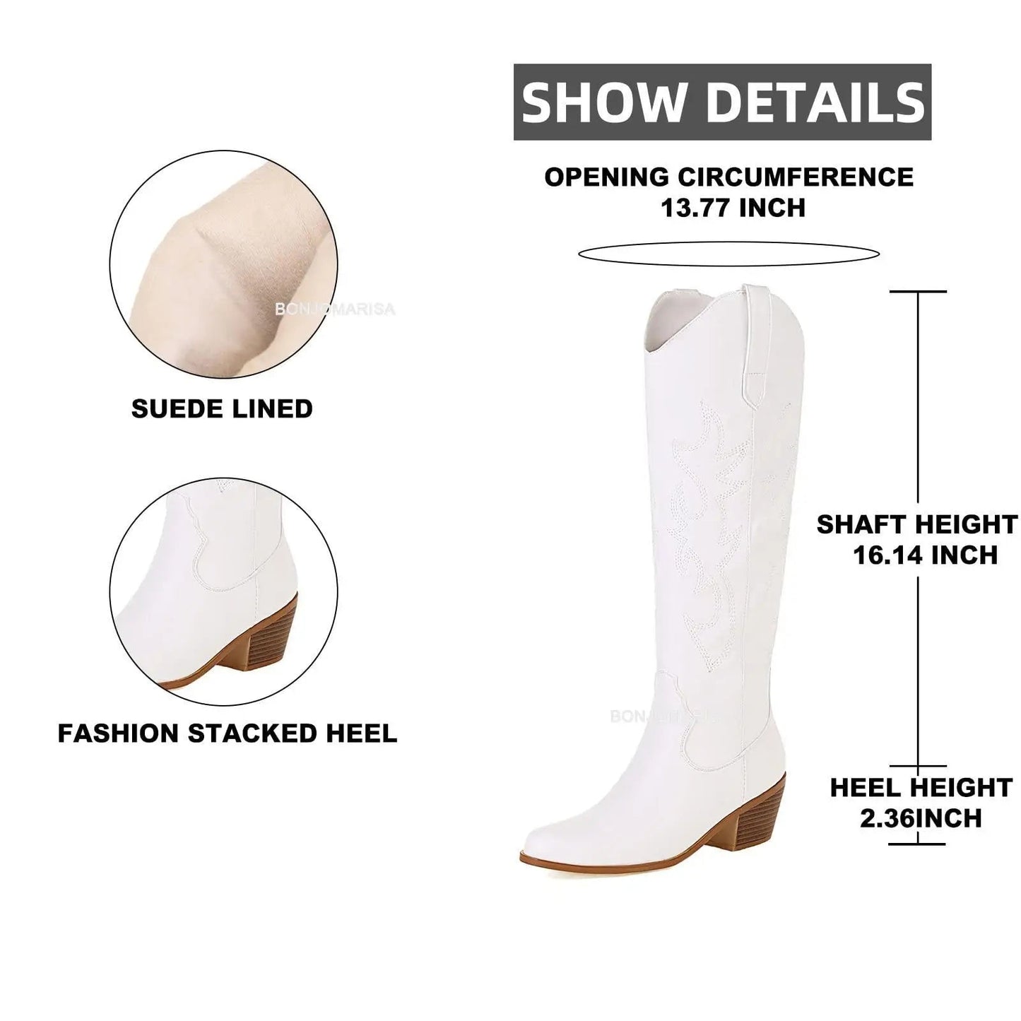 Plus Size 45 Women's Embroidered Western Knee-High Boots Cowboy Cowgirl Boots