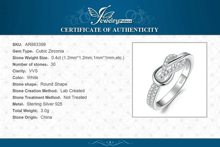 JewelryPalace New Arrival Infinity Love Knot Gemstone 925 Sterling Silver Statement Ring for Woman Fashion Classic Fine Jewelry