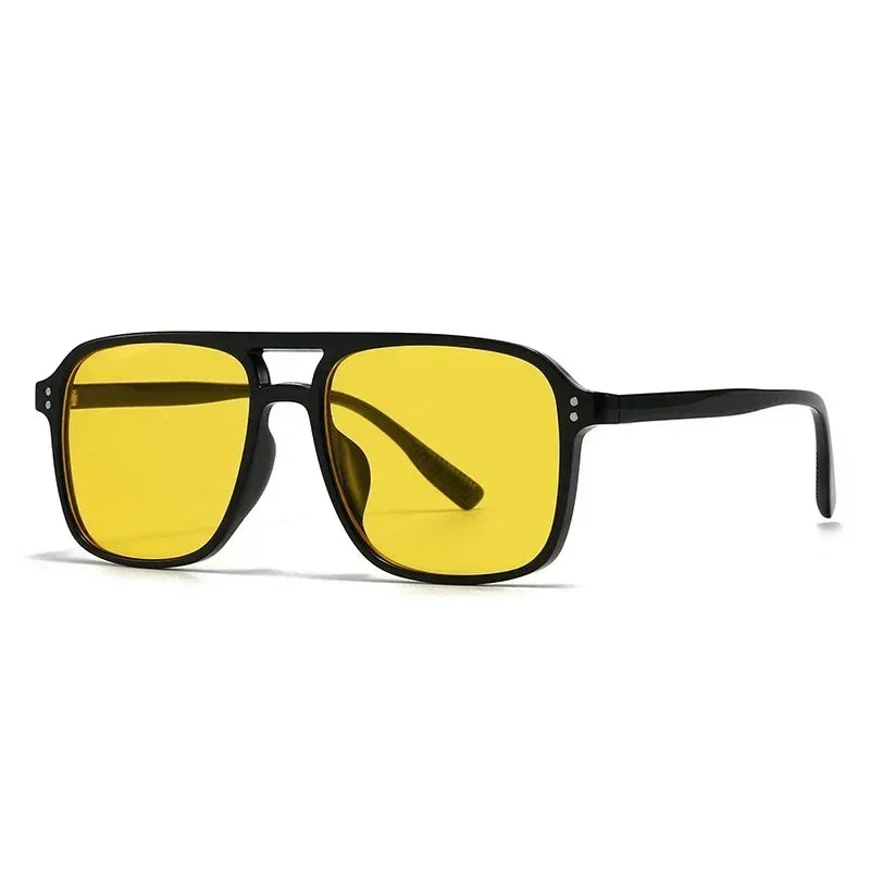 SO&EI Fashion Double Bridges Square Rivets Women Sunglasses Retro Men Gradient Shades UV400 Sun Glasses