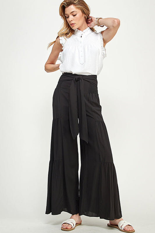 SB0217-(SMLXL:1111=4pcs)-WOVEN SMOCKING WAIST LONG PANTS-$13