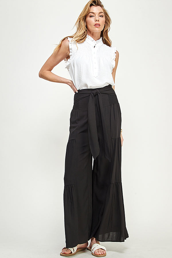 SB0217-(SMLXL:1111=4pcs)-WOVEN SMOCKING WAIST LONG PANTS-$13