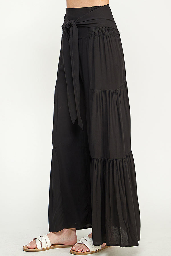 SB0217-(SMLXL:1111=4pcs)-WOVEN SMOCKING WAIST LONG PANTS-$13