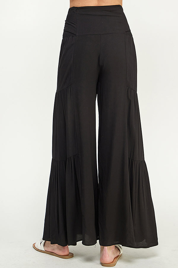 SB0217-(SMLXL:1111=4pcs)-WOVEN SMOCKING WAIST LONG PANTS-$13