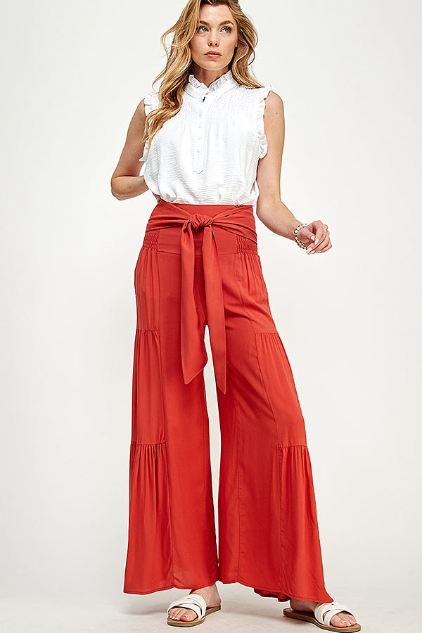 SB0217-(SMLXL:1111=4pcs)-WOVEN SMOCKING WAIST LONG PANTS-$13