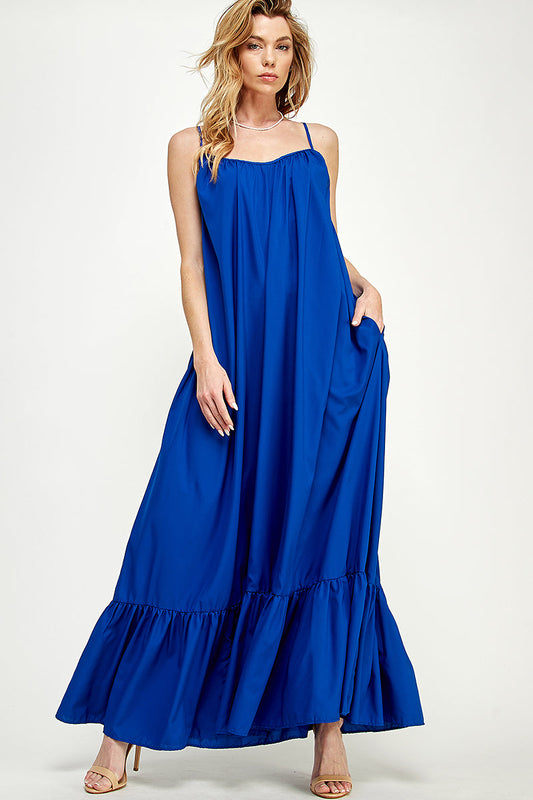 SD0142-1PC-WOVEN CAMI STRAPS SCOOP NECK MAXI DRESS-$18 (Display Sample)