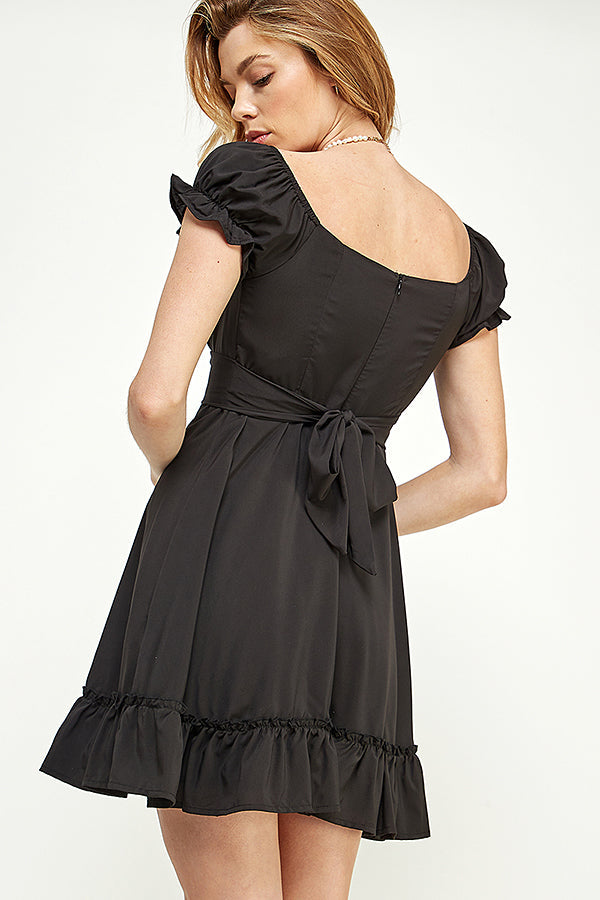 SD0209-(SMLXL:1111=4pcs)-STRETCHED WOVEN TIE WAIST DRESS-$8