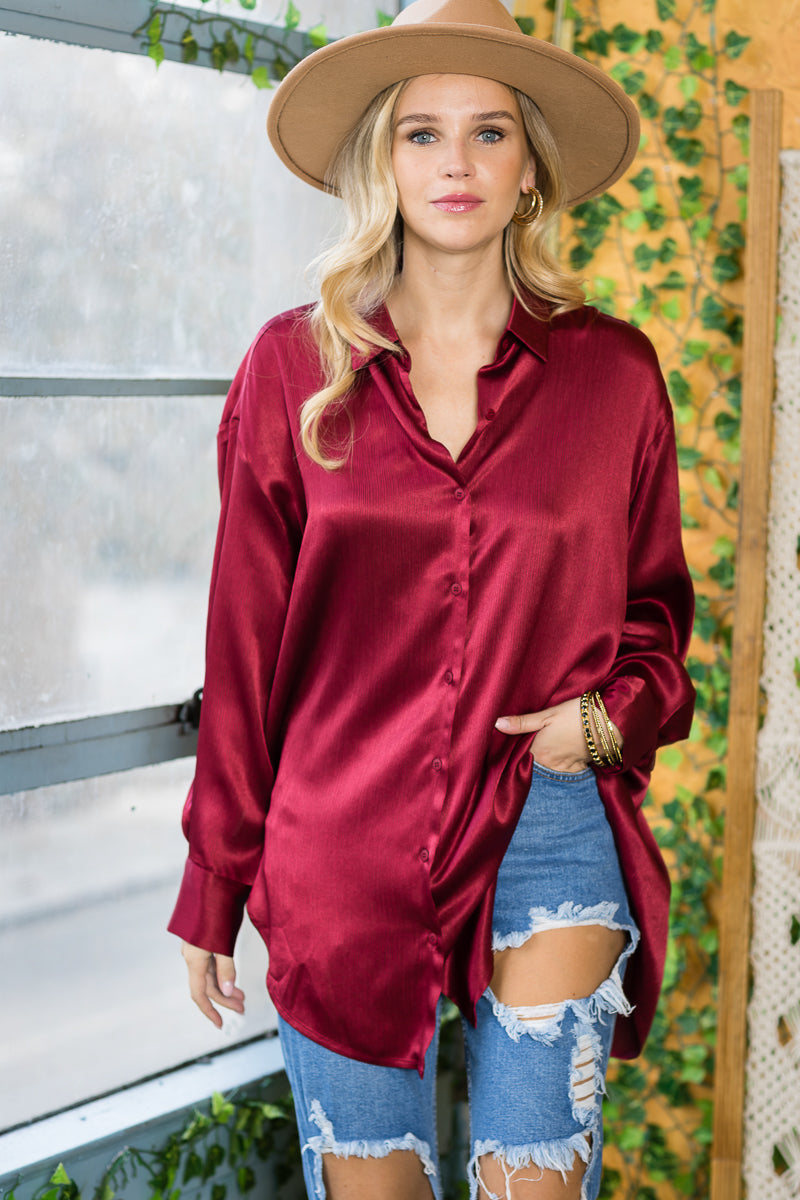 ST0130 PK3 Oversize Satin Button Up Shirts | Burzip Inc #ST0130-PK3
