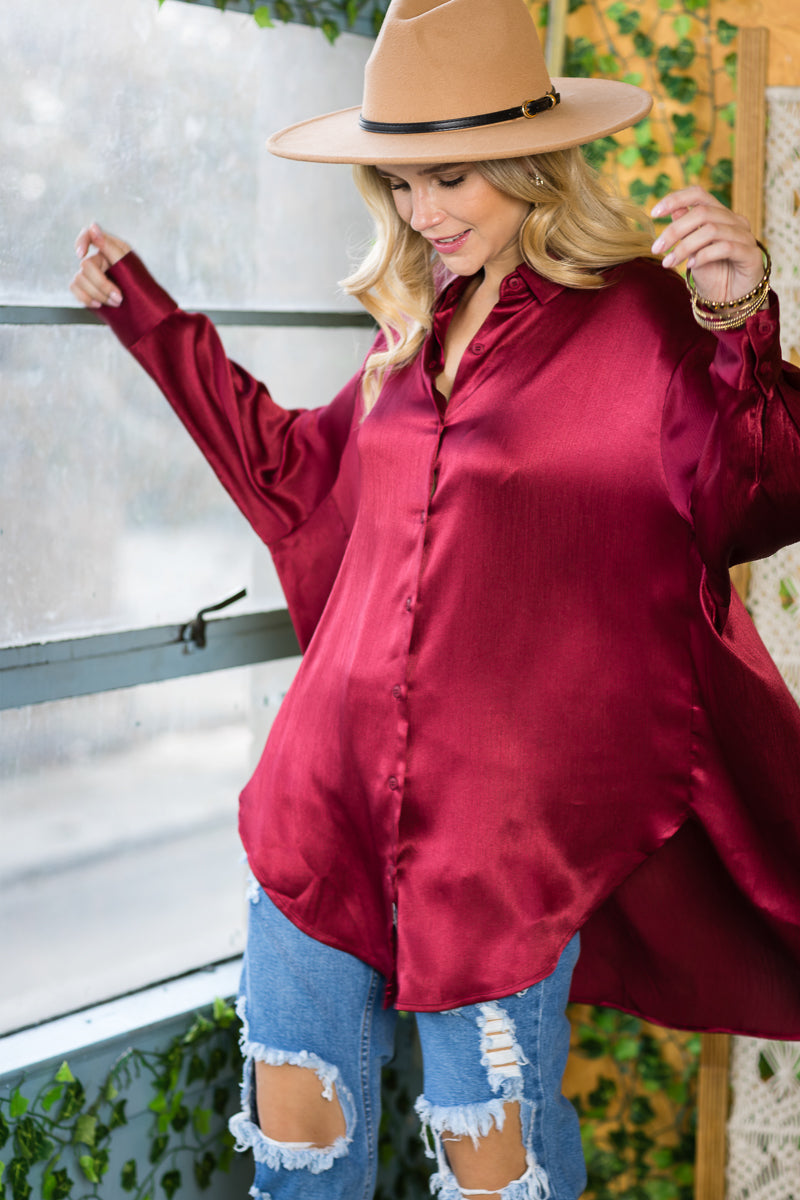 ST0130 PK3 Oversize Satin Button Up Shirts | Burzip Inc #ST0130-PK3